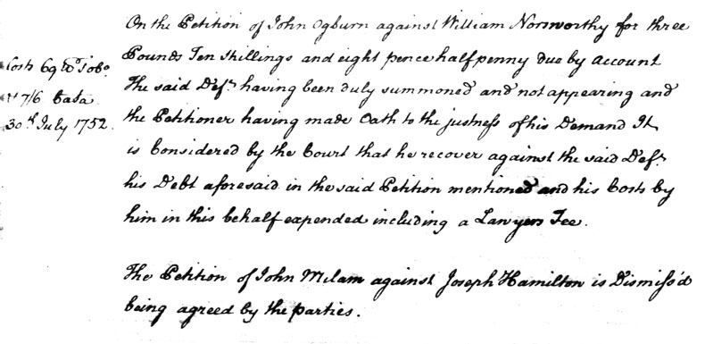 John Milam Sr Petition 30 JUL 1752
